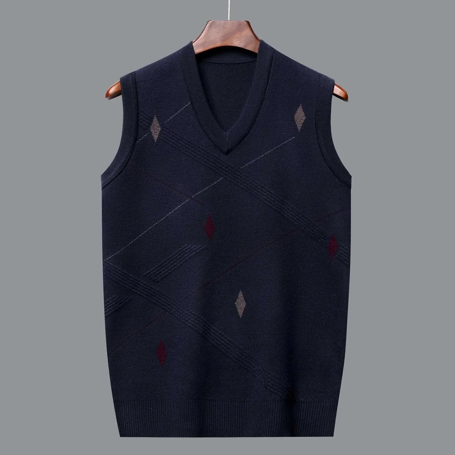 Sweater Vests for Men Business Casual Printed Knitted Sweaters Classic V-Neck Pullover Sleeveless Slim Fit Sweaters