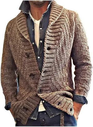 Sweaters for Men Mens Winter Shawl Collar Open Front Button Down Cardigan Long Sleeve Sweaters Coat