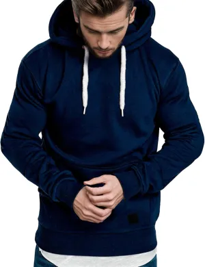 Sweatshirts for Men Casual Long Sleeve Pullover Hoodie Trendy Drawstring Solid Regular Fit Vintage Sweatshirt S-2XL