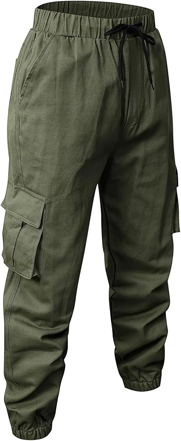 Tactical Pants for Men Relaxed Fit Elastic Waist Cotton Sweatpants Plus Size Straight Leg Outdoor Tapered Hiking Pants