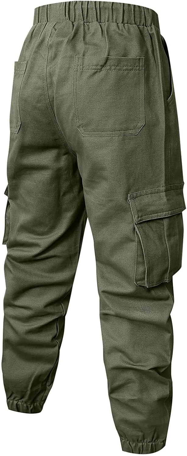 Tactical Pants for Men Relaxed Fit Elastic Waist Cotton Sweatpants Plus Size Straight Leg Outdoor Tapered Hiking Pants