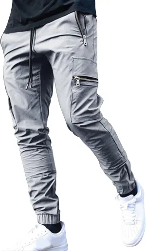 Tapered Joggers for Men Mens Autumn and Winter High Street Fashion Leisure Loose Sports Running Solid Stretch