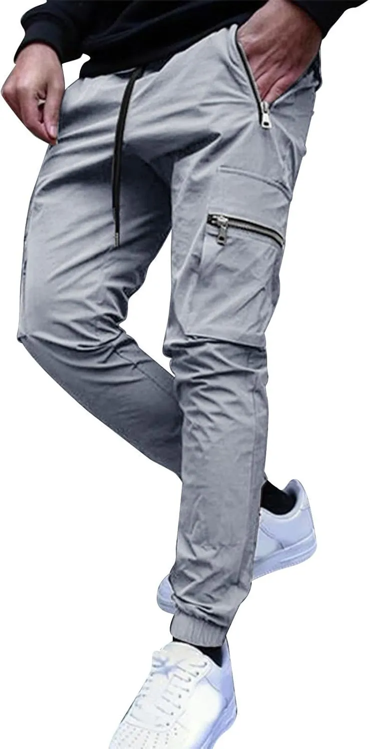 Tapered Joggers for Men Mens Autumn and Winter High Street Fashion Leisure Loose Sports Running Solid Stretch