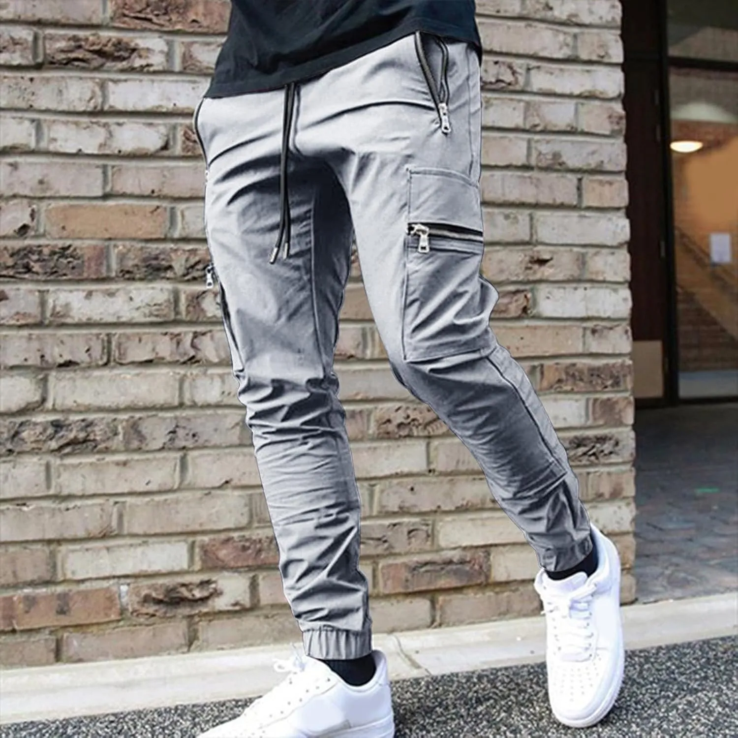 Tapered Joggers for Men Mens Autumn and Winter High Street Fashion Leisure Loose Sports Running Solid Stretch
