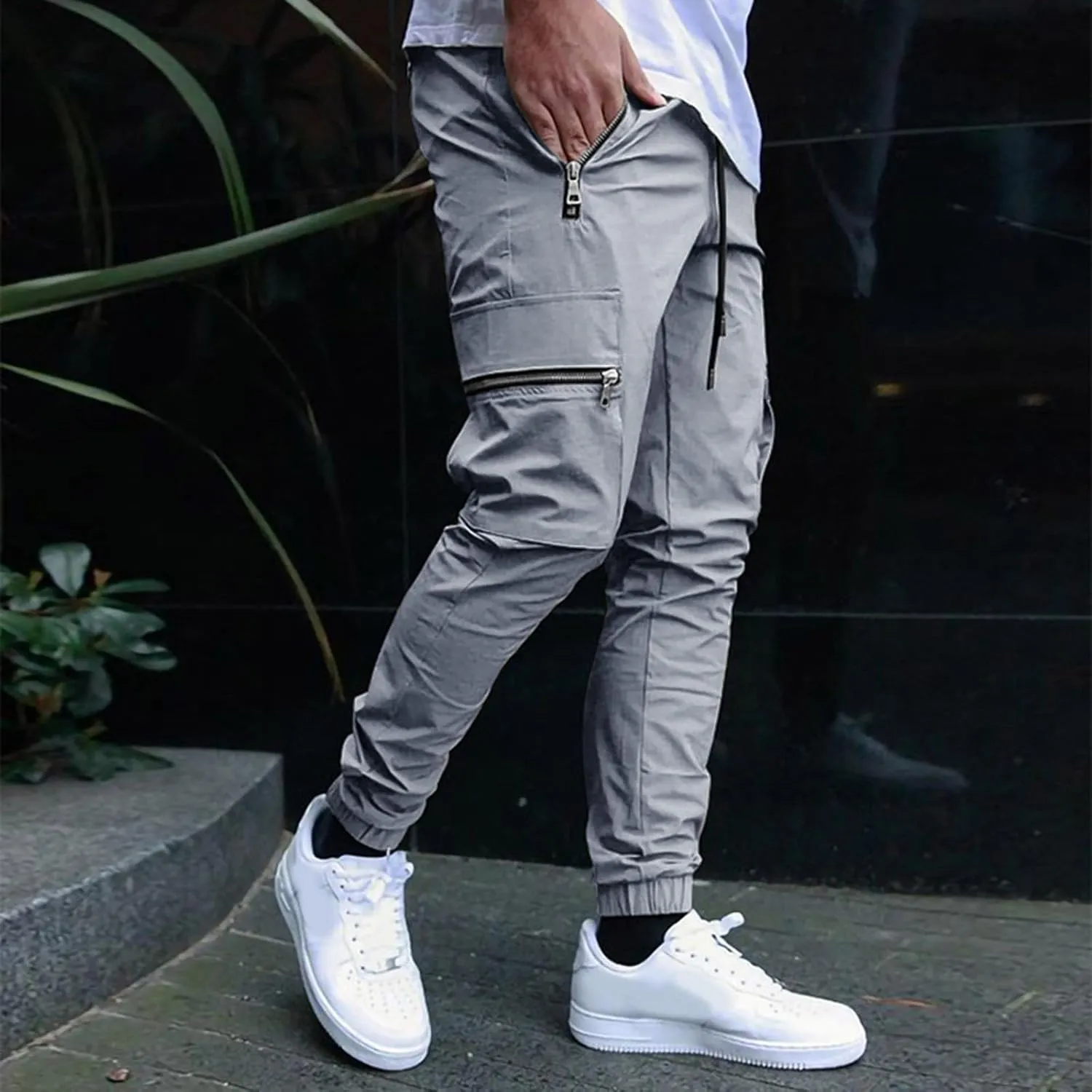 Tapered Joggers for Men Mens Autumn and Winter High Street Fashion Leisure Loose Sports Running Solid Stretch