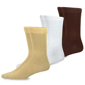 TeeHee Socks Men's Casual Bamboo Crew White, Khaki, Brown 3-Pack (50024)