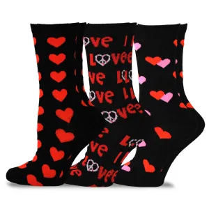 TeeHee Socks Women's Valentine Cotton Crew Black Heart 3-Pack (11452)