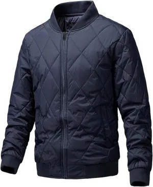 Thatrich Diamond Quilted Jacket Men Long Sleeve Puffer Coat Lightweight Winter Jacket Slim Bomber Jacket Warm Outdoor Shirts