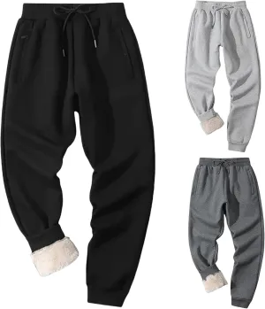 Thatrich Fleece Lined Pants Men Sherpa Sweatpants Winter Active Pants Workout Athletic Straight Leg Thermal Pants Lounge Slim
