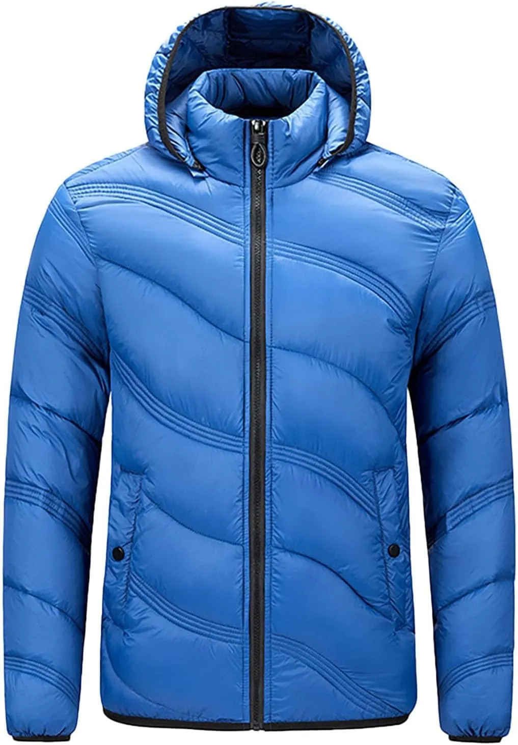 Thatrich Hooded Puffer Jacket Men Insulated Windbreaker Jackets Quilted Bomber Coat for Travel Outdoor Winter Outfits Padded