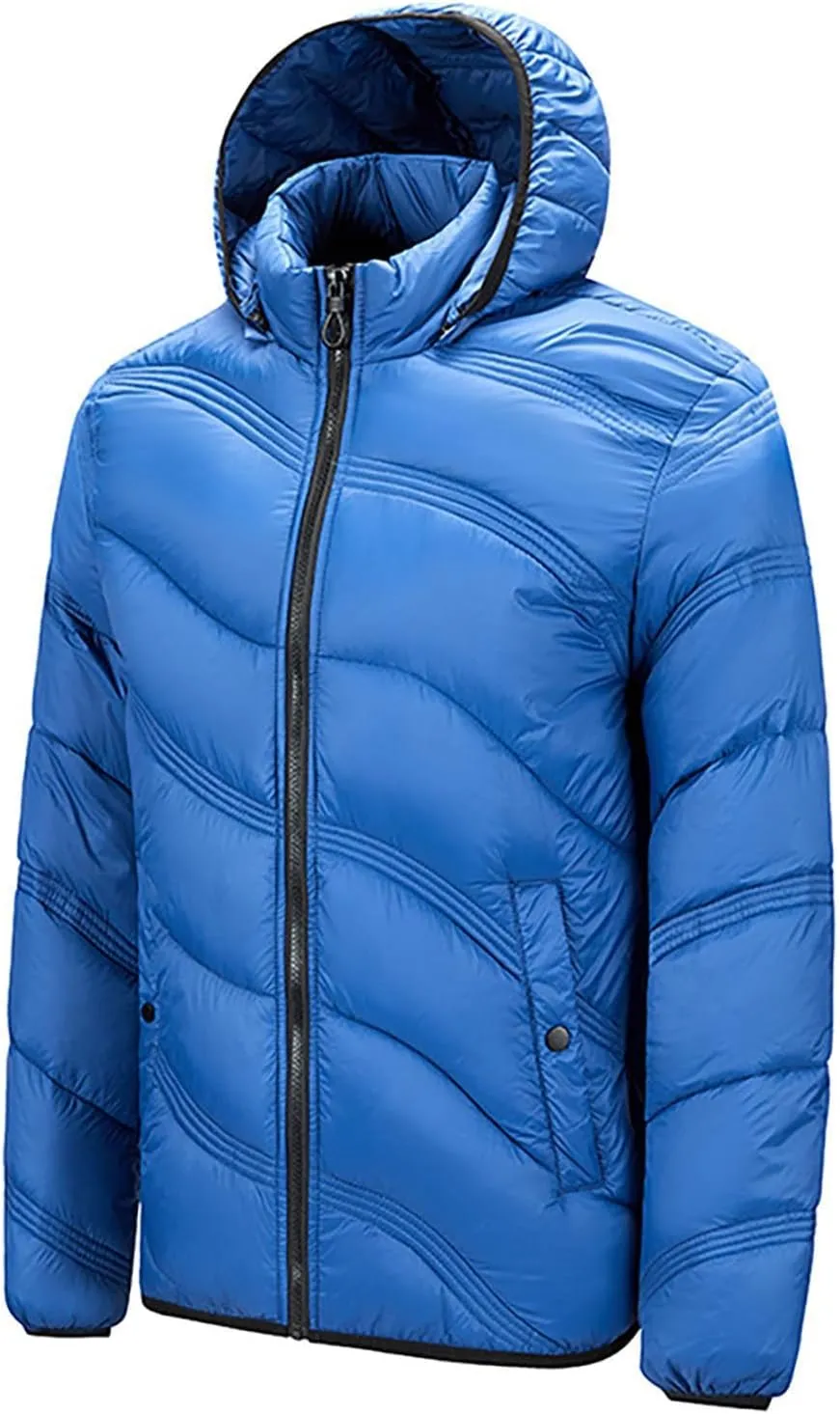 Thatrich Hooded Puffer Jacket Men Insulated Windbreaker Jackets Quilted Bomber Coat for Travel Outdoor Winter Outfits Padded
