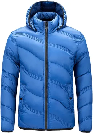 Thatrich Hooded Puffer Jacket Men Insulated Windbreaker Jackets Quilted Bomber Coat for Travel Outdoor Winter Outfits Padded