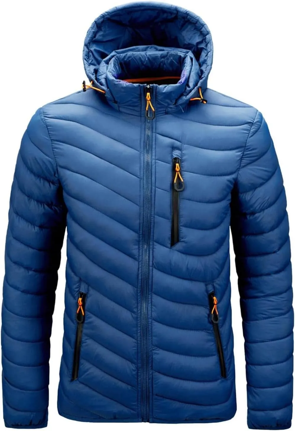 Thatrich Mens Lightweight Puffer Jacket with Hood Removable Hooded Jacket Zip Up Long Sleeve Water-Resistant Winter Outerwear