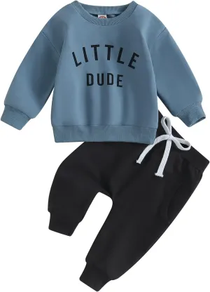 Toddler Baby Boy Clothes Little Dude Fall Winter Clothing Letter Long Sleeve Sweatshirt Pants Set Sweatsuit