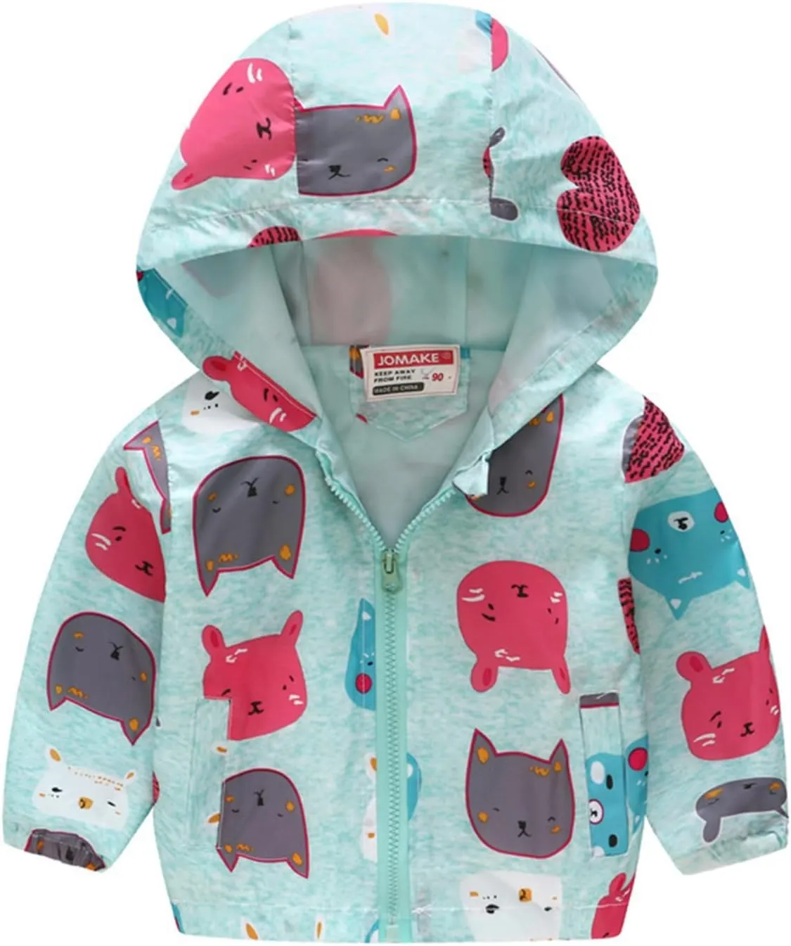Toddler Baby Boys Girls Fall Hooded Jacket Coat Cartoon Printed Windproof Zipper Outwear Baby Coat Clothing