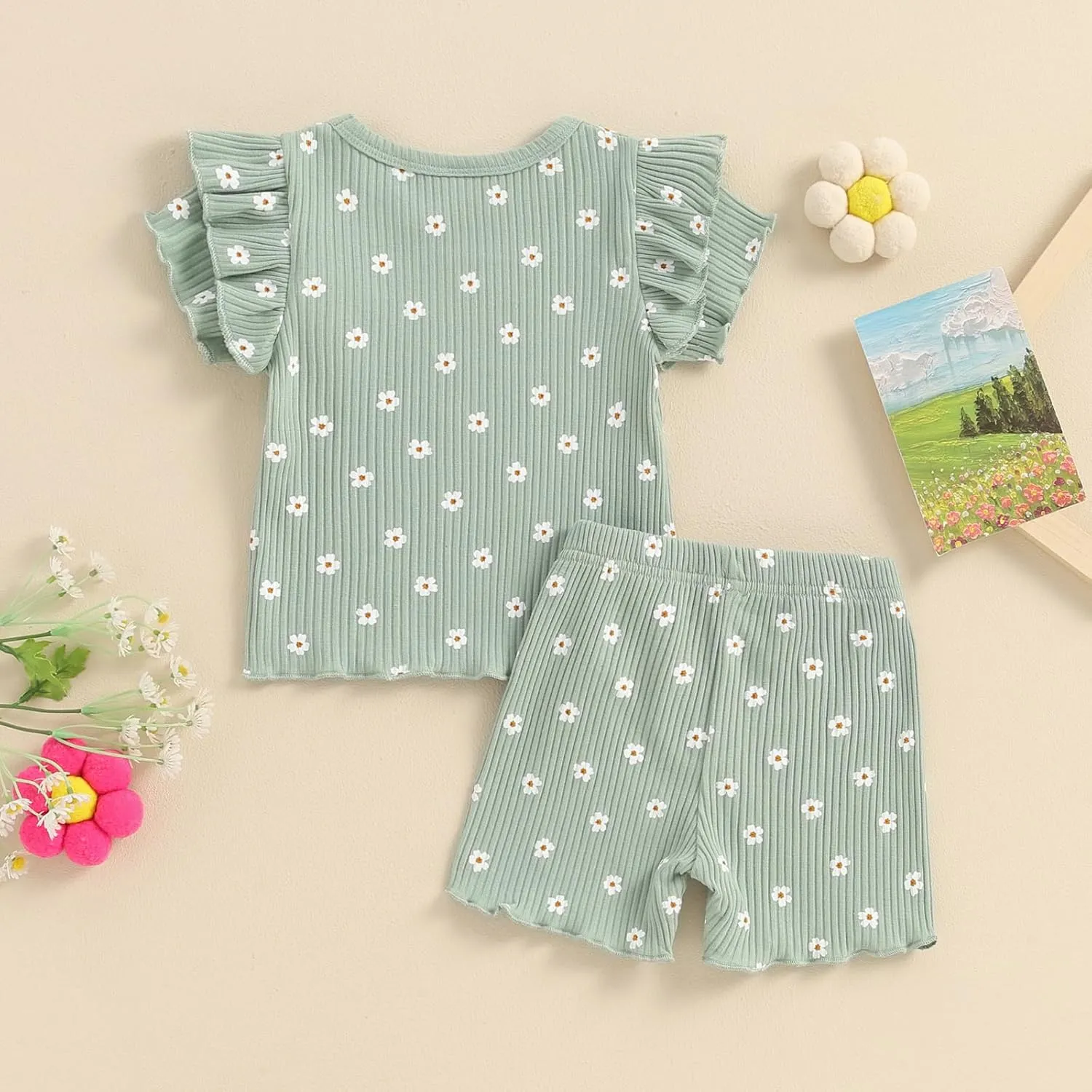 Toddler Baby Girl Summer Clothes Floral Print Short Sleeve T-shirt Tops and Shorts Outfit Casual 2Pcs Clothing Set