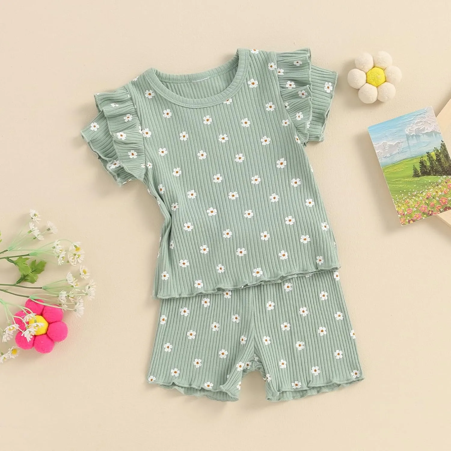 Toddler Baby Girl Summer Clothes Floral Print Short Sleeve T-shirt Tops and Shorts Outfit Casual 2Pcs Clothing Set