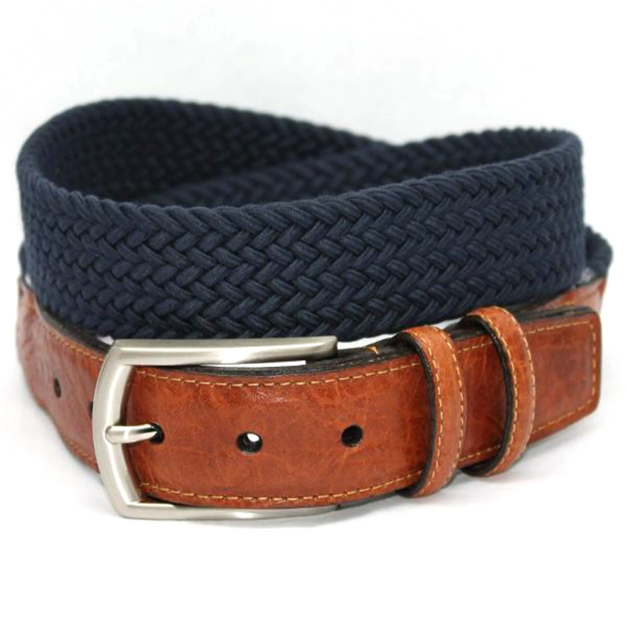 Torino Italian Woven Cotton and Leather Elastic Belt