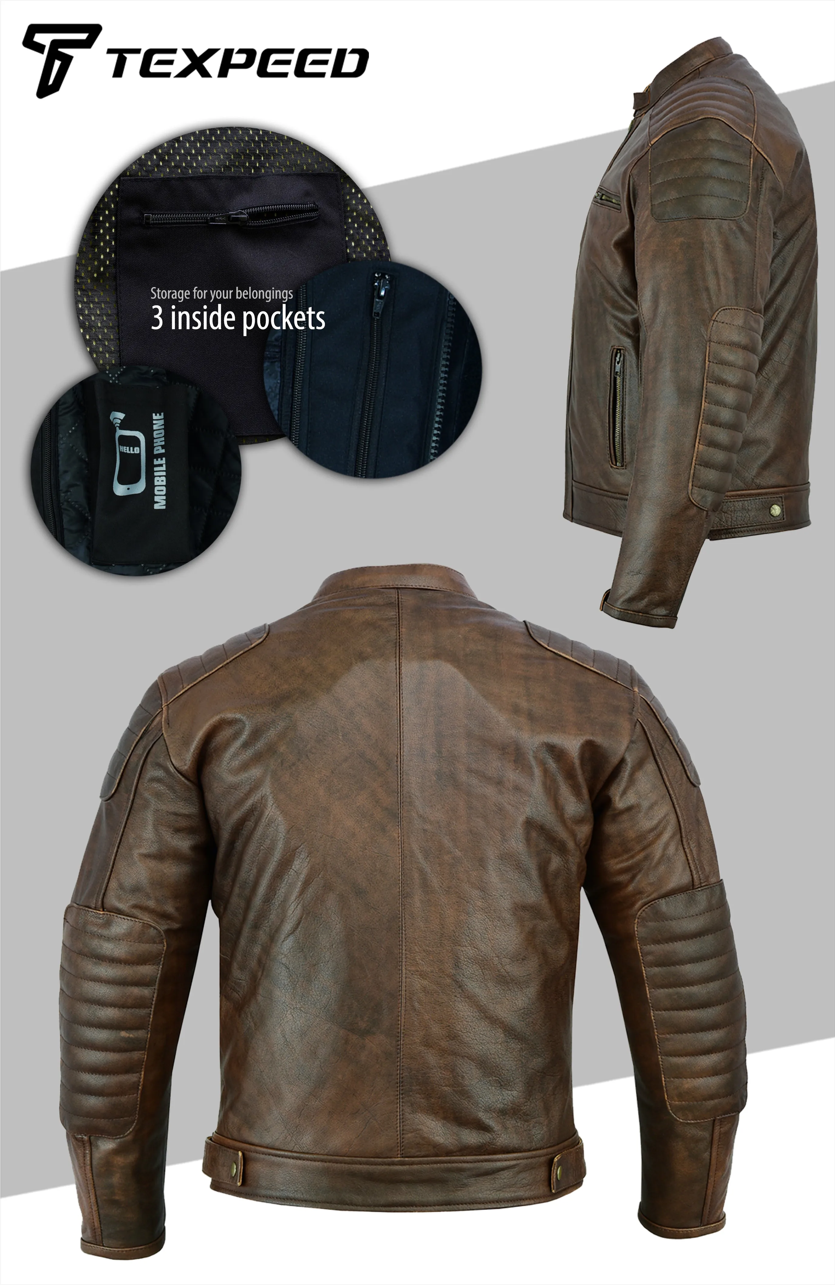 Touring Brown Leather Motorcycle Jacket