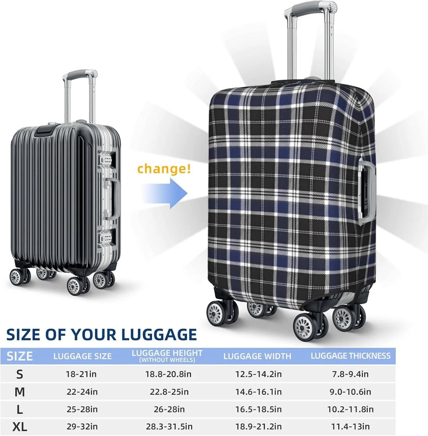 Travel Luggage Cover Suitcase Protector Bag, Checked Anti-Scratch Fits 18-32 Inch Luggage, Suitcase Sleeve For Kid And Adult,Small