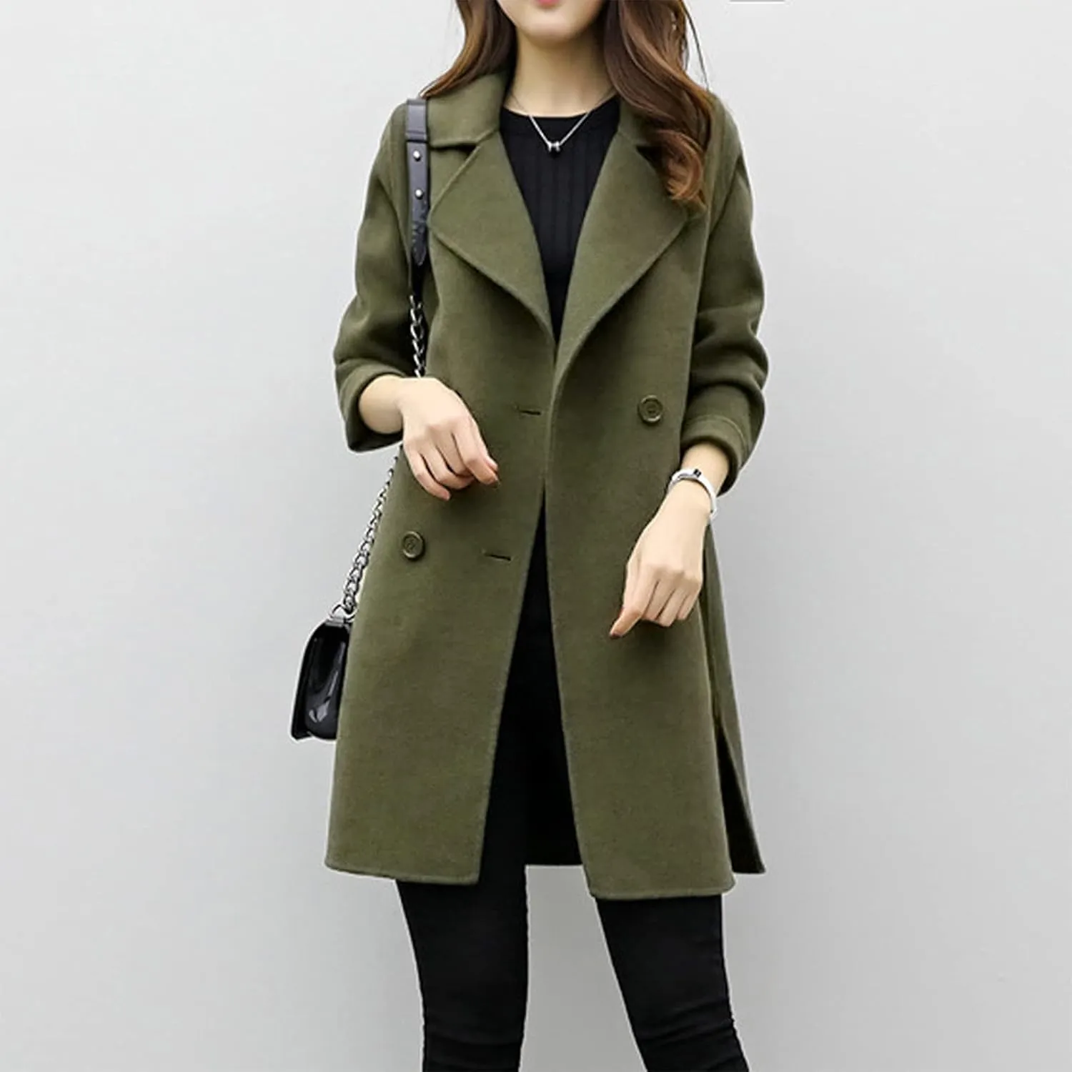 Trench Coat for Women 2024 Fall Classic Notch Lapel Double Breasted Pea Coats Midi Long Trench Coat Overcoat