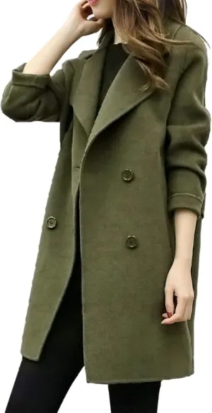 Trench Coat for Women 2024 Fall Classic Notch Lapel Double Breasted Pea Coats Midi Long Trench Coat Overcoat