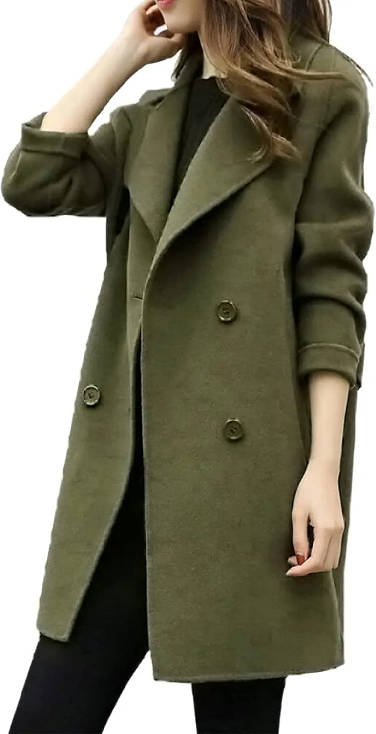 Trench Coat for Women 2024 Fall Classic Notch Lapel Double Breasted Pea Coats Midi Long Trench Coat Overcoat