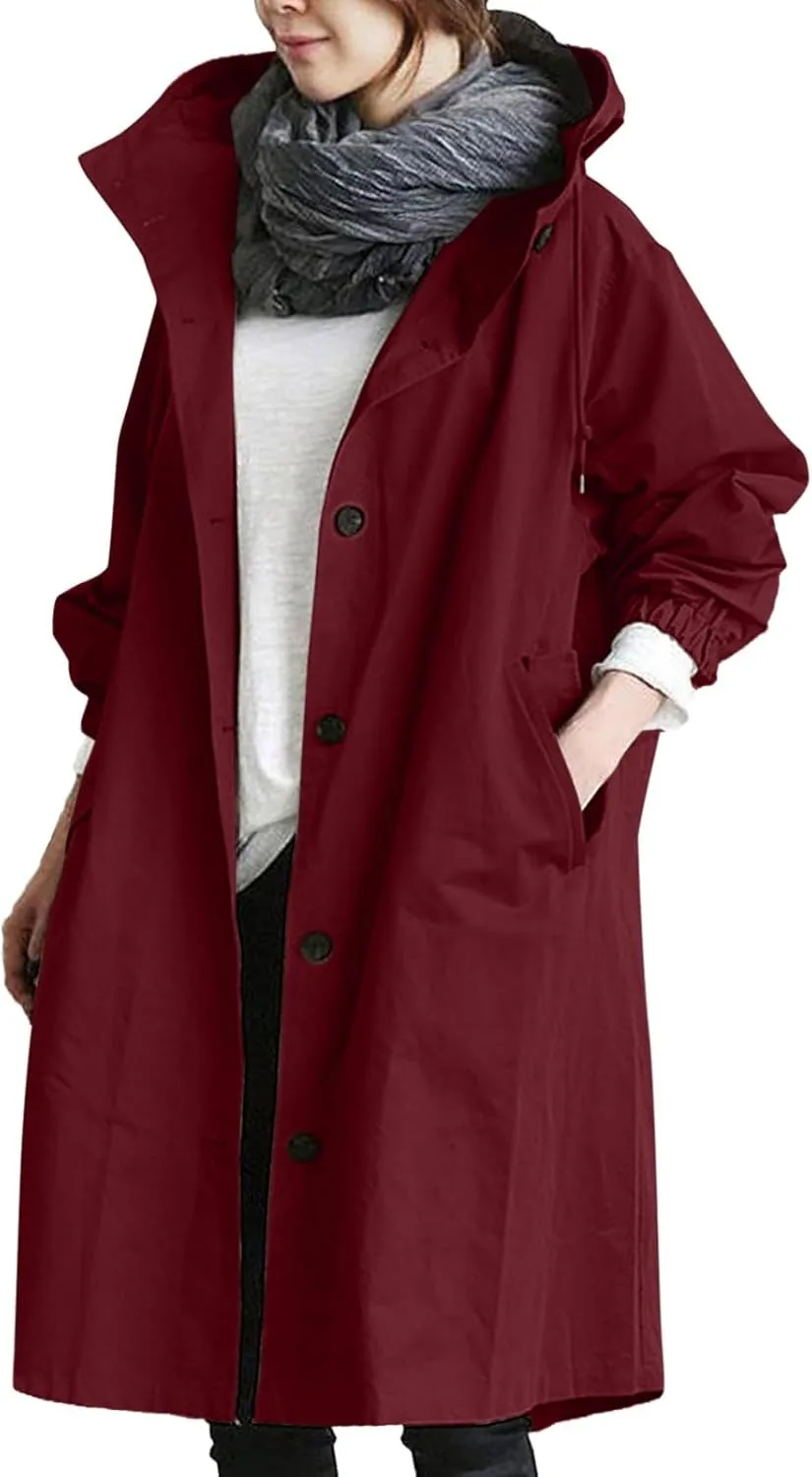 Trench Coat for Women 2025 Fall Winter Trendy Button Long Outwear Solid Color Long Sleeve Cute Jacket with Pockets