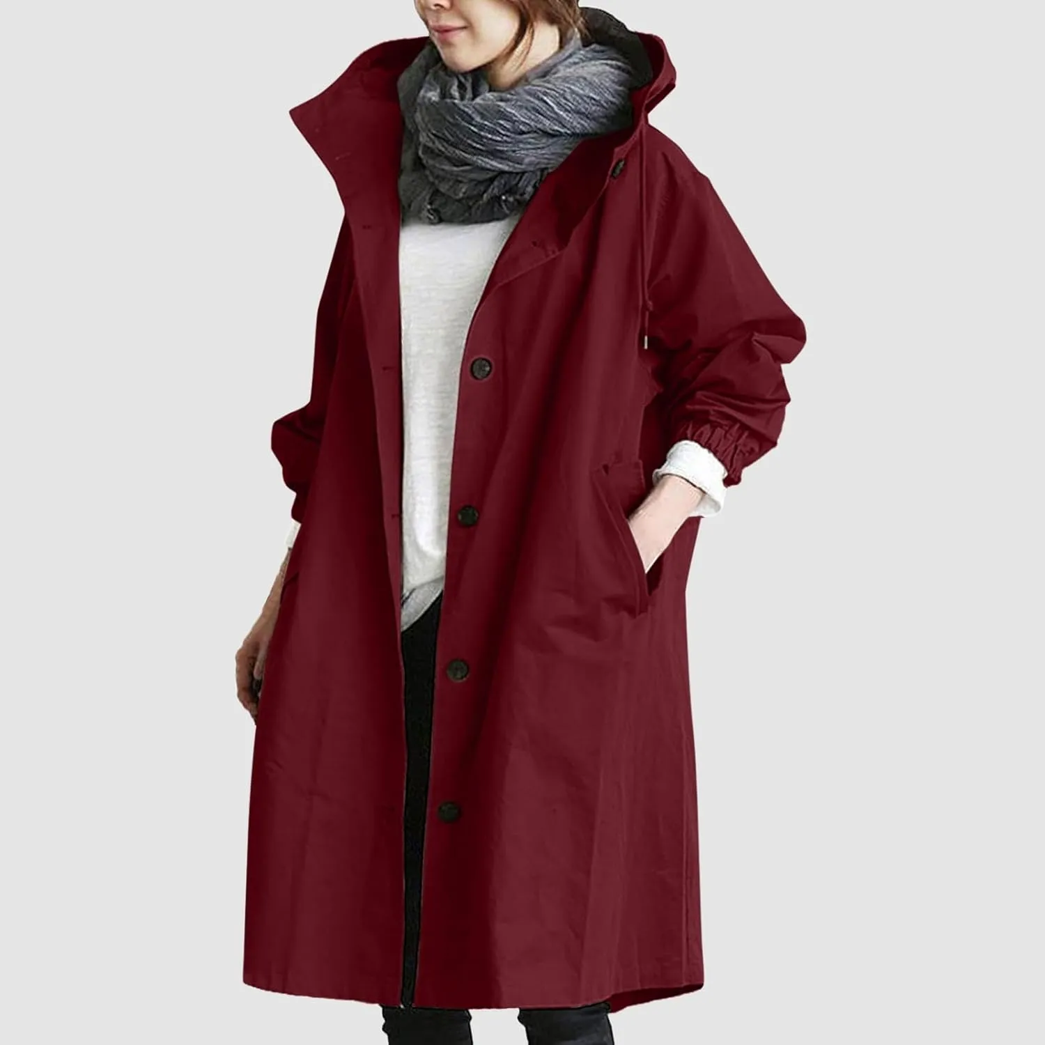 Trench Coat for Women 2025 Fall Winter Trendy Button Long Outwear Solid Color Long Sleeve Cute Jacket with Pockets