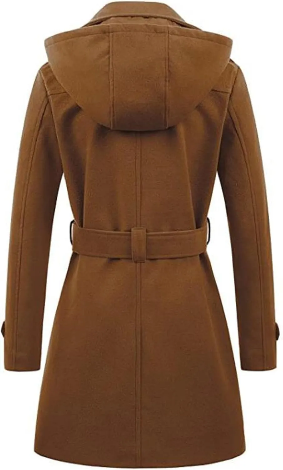 Trench Coat for Women Classic Lapel Collar Double Breasted Pea Coats Mid Length Winter Warm Wool Coats with Hood