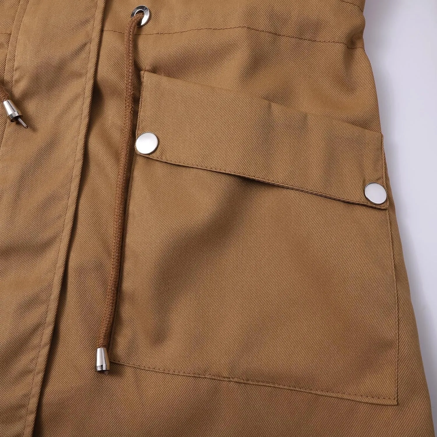 Trench Coat With Hood Women with Pockets Mid Length Windbreaker Casual Plus Size Drawstring Waist Zip Outdoor Jackets