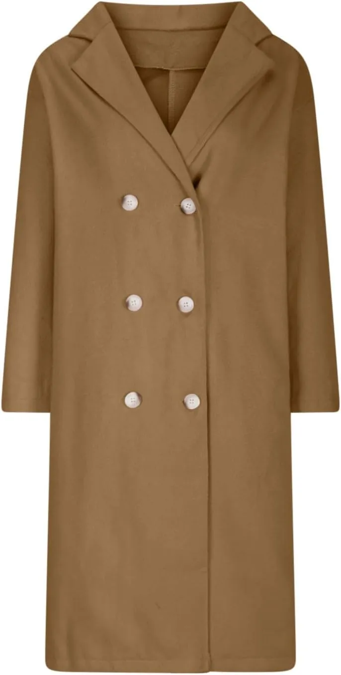 Trench Coats for Women Winter Wool Blend Camel Mid-Long Coat Double-Breasted Notch Lapel Collared Jackets Outwear