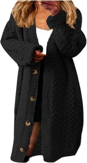 tuduoms Winter Coats Womens Thicken Chunky Knit Cardigan Sweaters Button Down Warm Outwear Overcoat Long Cardigans Jackets