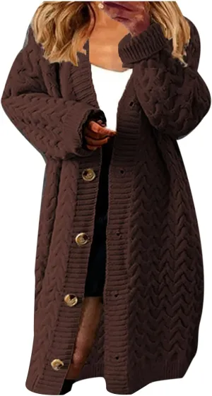 tuduoms Winter Coats Womens Thicken Chunky Knit Cardigan Sweaters Button Down Warm Outwear Overcoat Long Cardigans Jackets