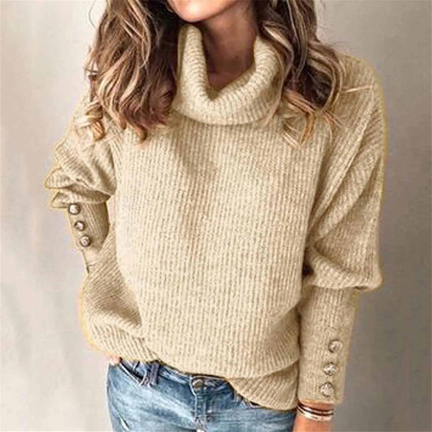 Turtleneck Loose Pullover Tops Sweater Mid Length Dress with Shoulder Sleeves and Half Turtleneck Sweater Neck Tops