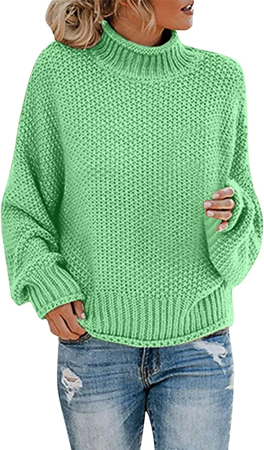 Turtleneck Sweater Womens 2024 Turtleneck Batwing Sleeve Loose Oversized Chunky Knitted Pullover Sweater Jumper Tops