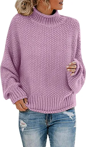 Turtleneck Sweater Womens 2024 Turtleneck Batwing Sleeve Loose Oversized Chunky Knitted Pullover Sweater Jumper Tops
