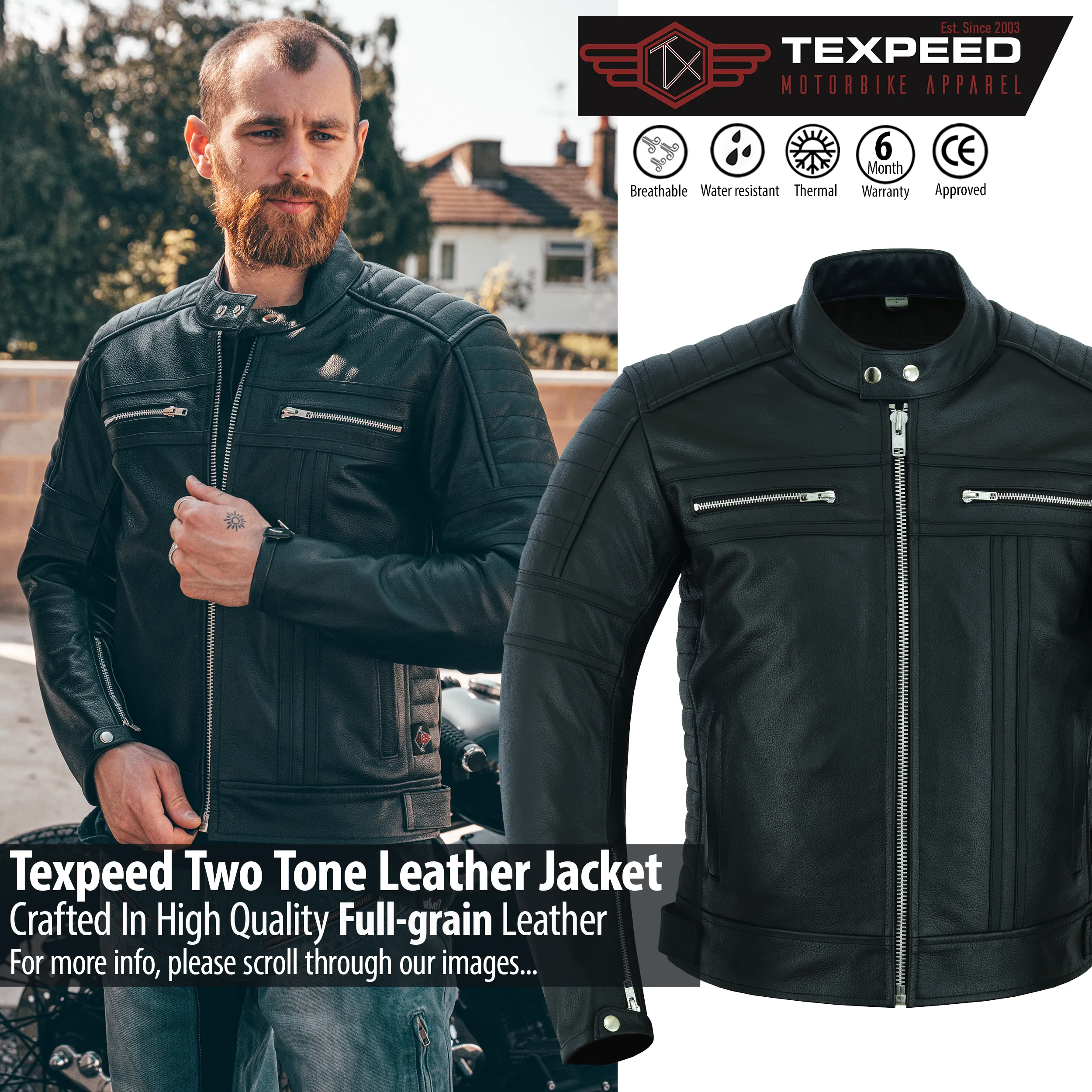 Two Tone Black Leather Motorcycle Jacket