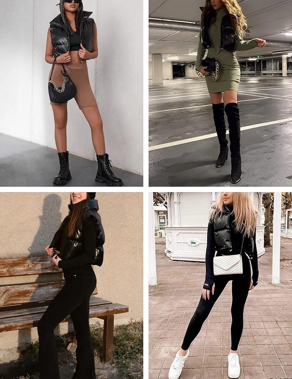 UANEO Cropped Puffer Vest Women Zip Up Stand Collar Sleeveless Padded Crop Puffy Vests