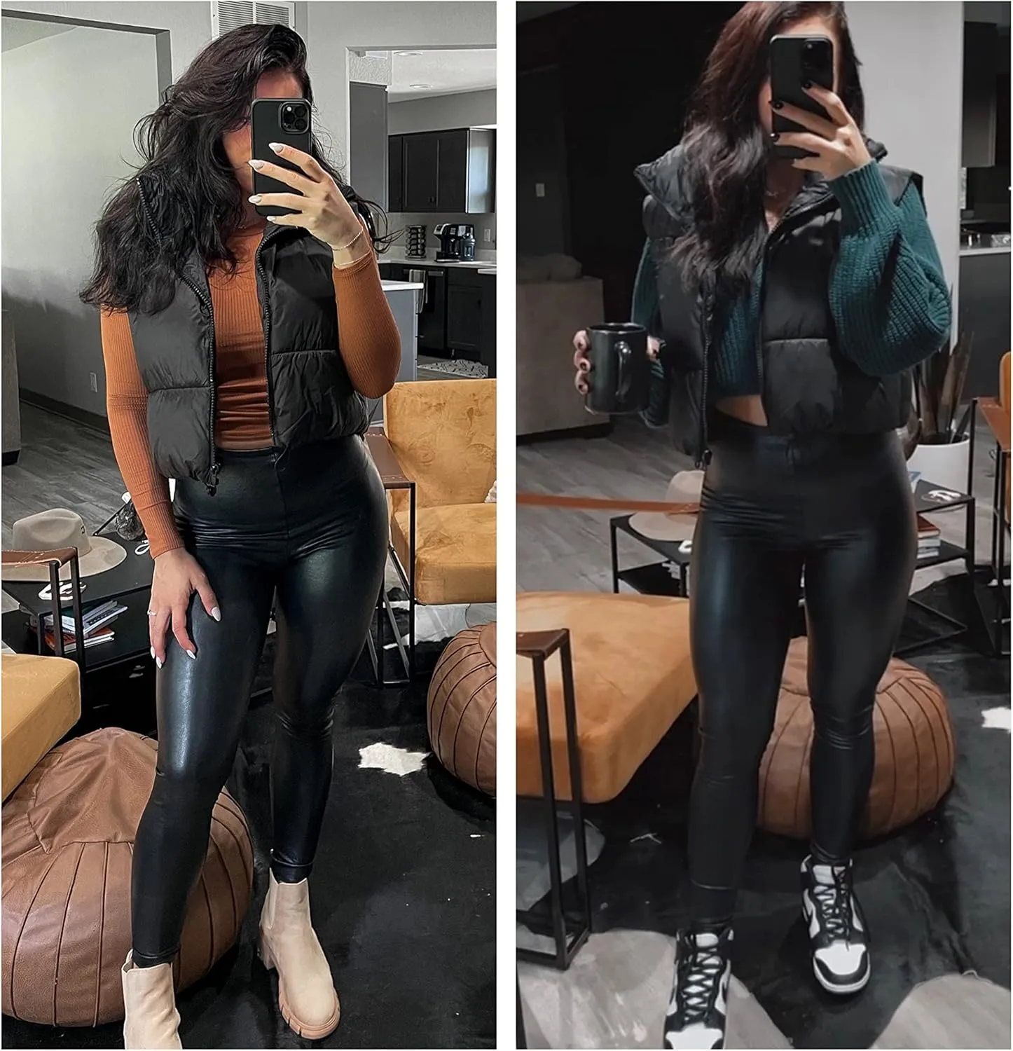 UANEO Cropped Puffer Vest Women Zip Up Stand Collar Sleeveless Padded Crop Puffy Vests