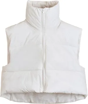 UANEO Cropped Puffer Vest Women Zip Up Stand Collar Sleeveless Padded Crop Puffy Vests