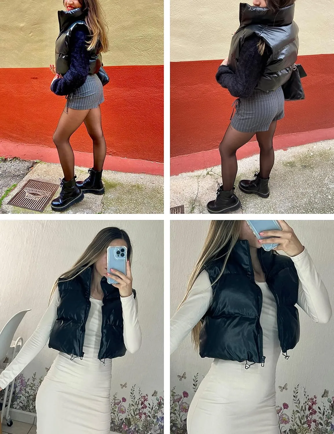 UANEO Cropped Puffer Vest Women Zip Up Stand Collar Sleeveless Padded Crop Puffy Vests