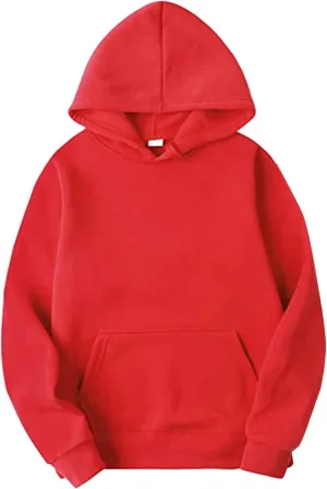 Unisex Mens Solid Hoodies Oversized Drawstring Long Sleeve Hooded Sweatshirts 2024 Casual Trendy Tops with Pockets Summer Hoodies for Men,Red,XL