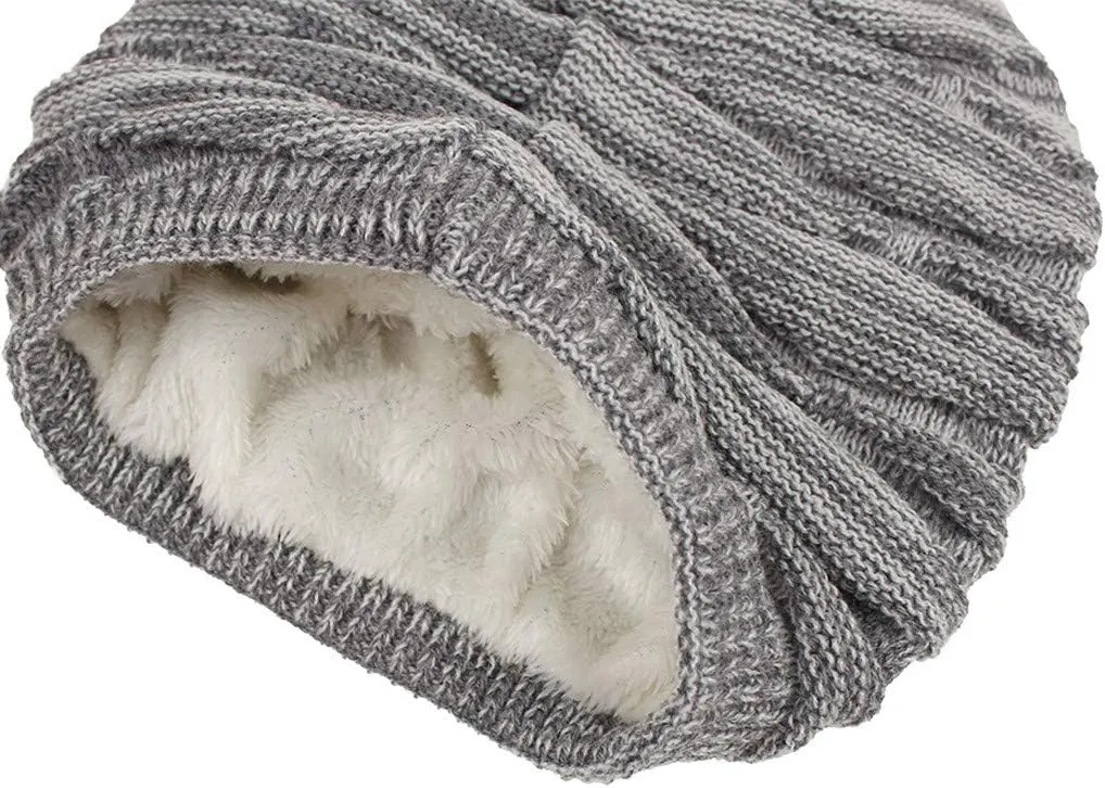Unisex Winter Beanie Fashionable Stylish Warm Slouchy Ribbed Knit Hat Pom Pom Ski Skull Cap