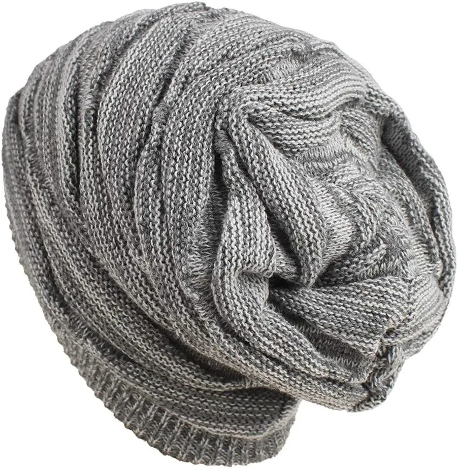 Unisex Winter Beanie Fashionable Stylish Warm Slouchy Ribbed Knit Hat Pom Pom Ski Skull Cap