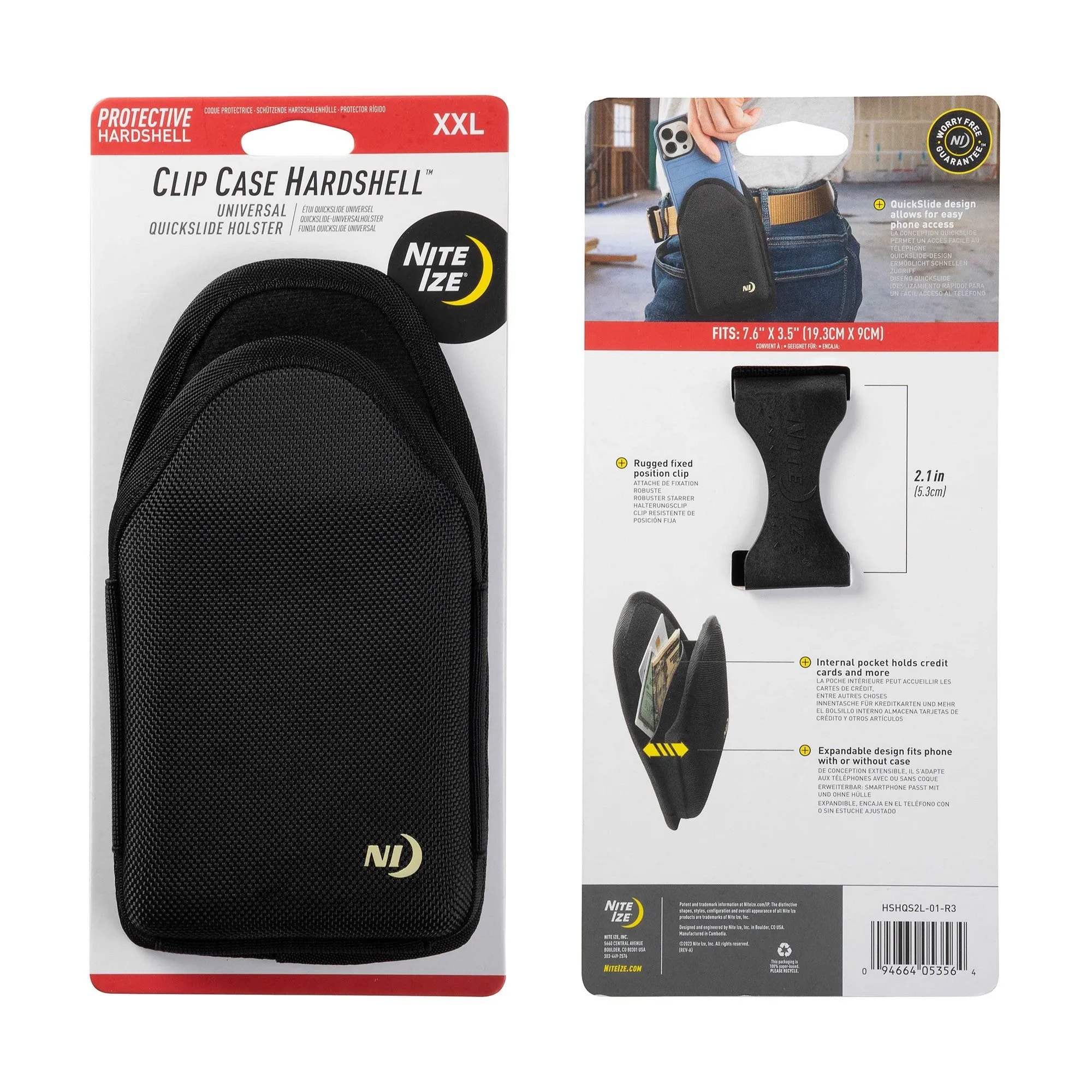 Universal Nite Ize Clip Case Hardshell QuickSlide Holster - XXL - Black - 15-11173