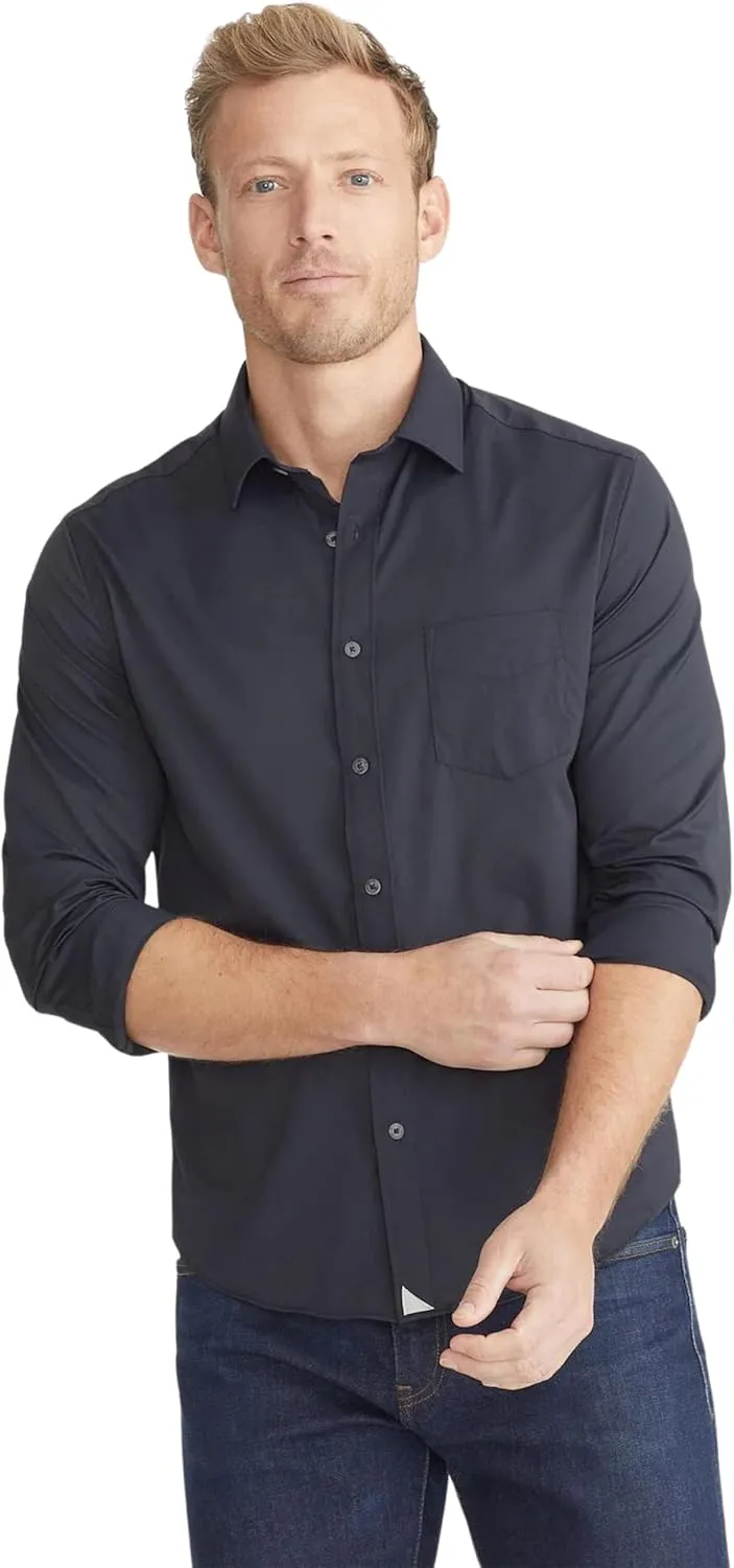 UNTUCKit Gironde - Untucked Performance Shirt for Men, Long Sleeve, Wrinkle-Free, Black, Regular Fit