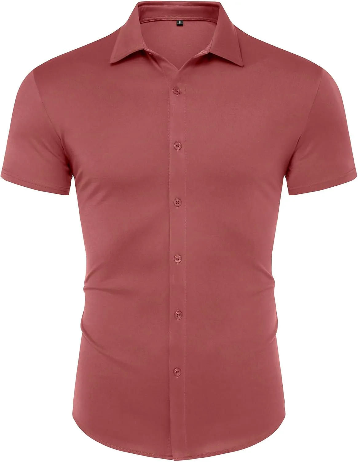 URRU Men's Muscle Dress Shirts Slim Fit Stretch Wrinkle Free Short Sleeve Casual Button Down Shirts