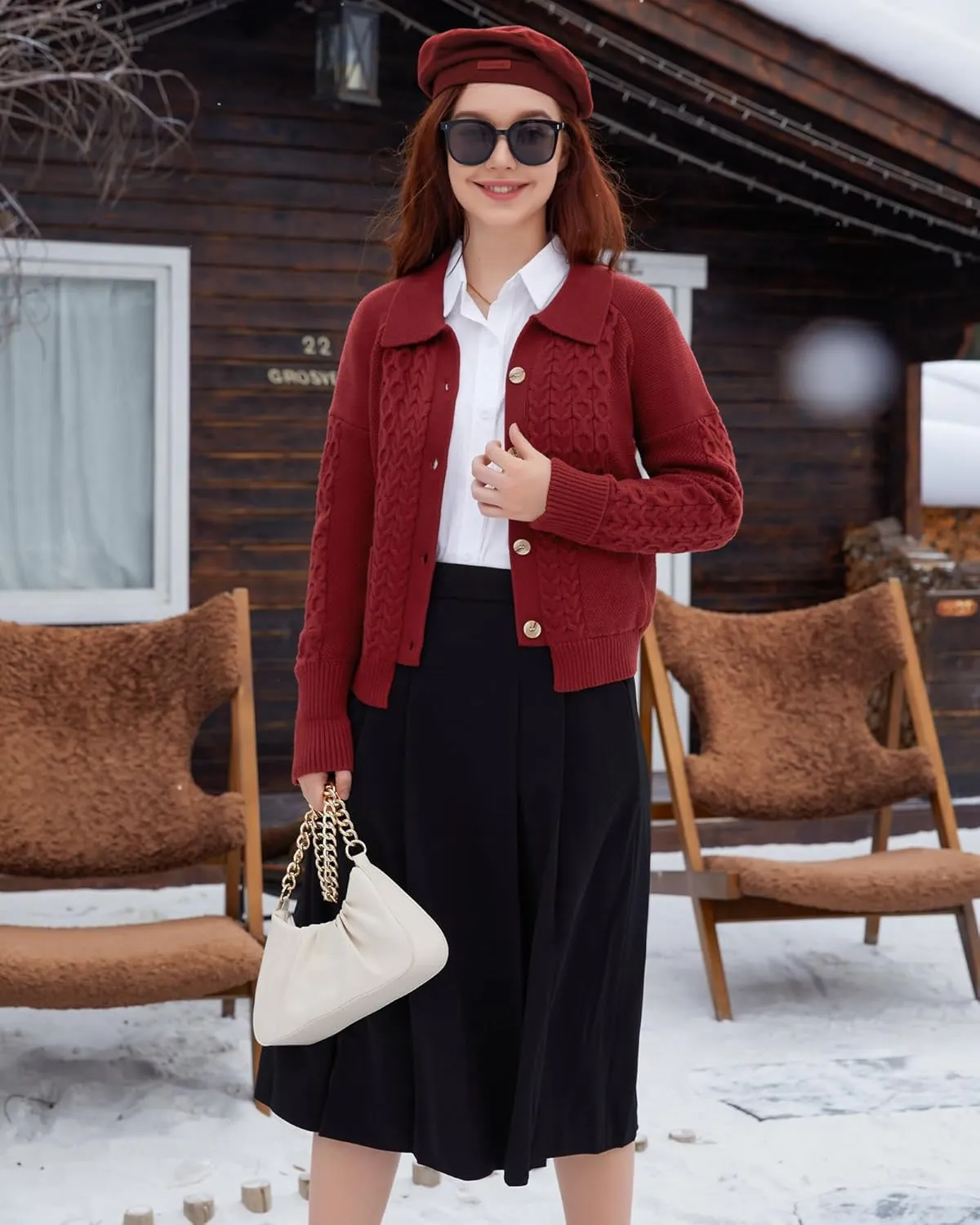 V FOR CITY Women's Cable Knit Cardigan Sweater Long Sleeve Open Front Chunky Cropped Cardigan Color Block Outwear