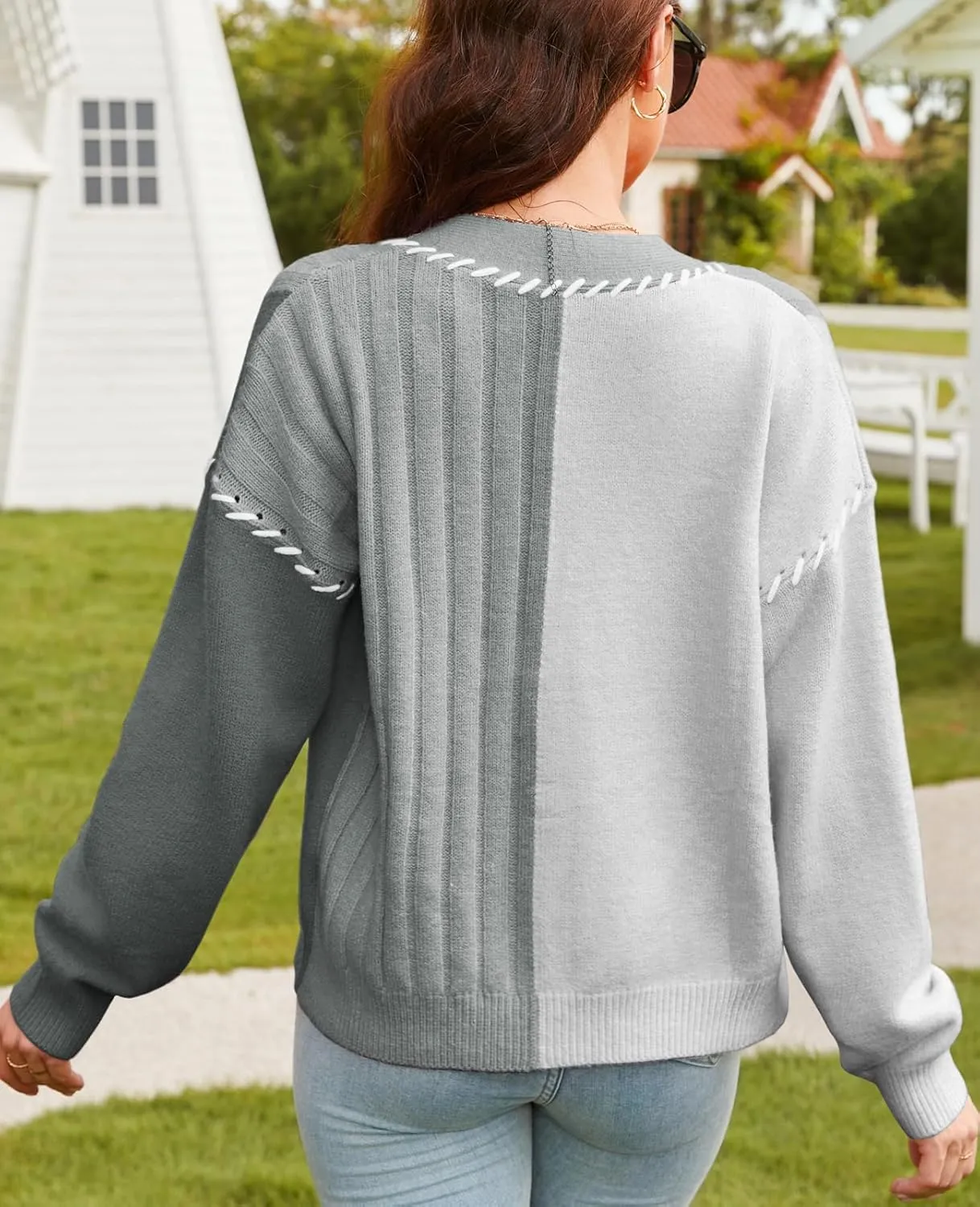 V FOR CITY Women's Cable Knit Cardigan Sweater Long Sleeve Open Front Chunky Cropped Cardigan Color Block Outwear